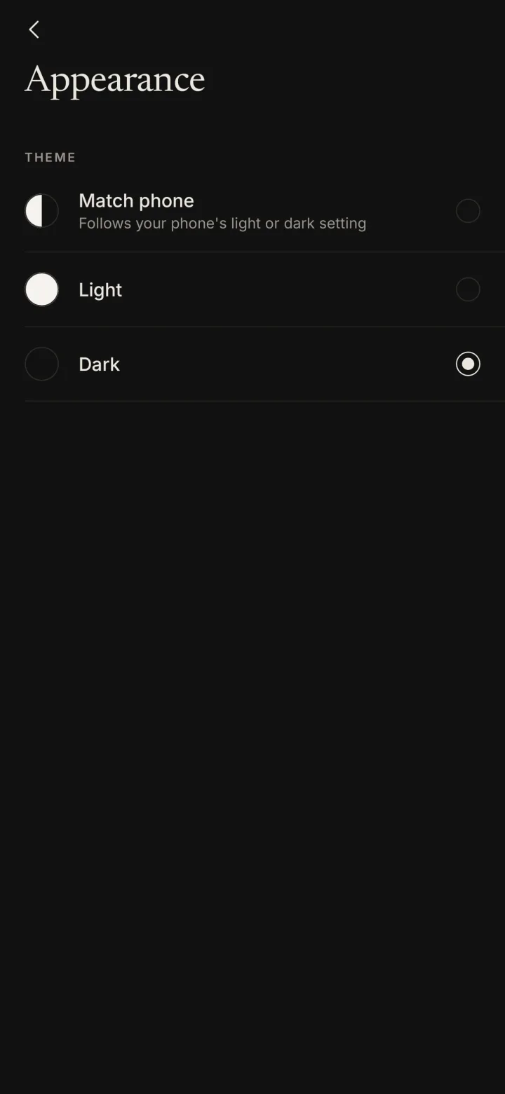 Appearance options